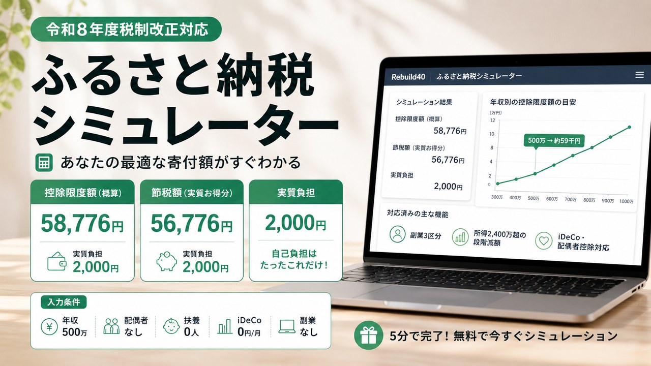 ふるさと納税 控除限度額シミュレーター（令和8年度税制改正対応）の画面イメージ