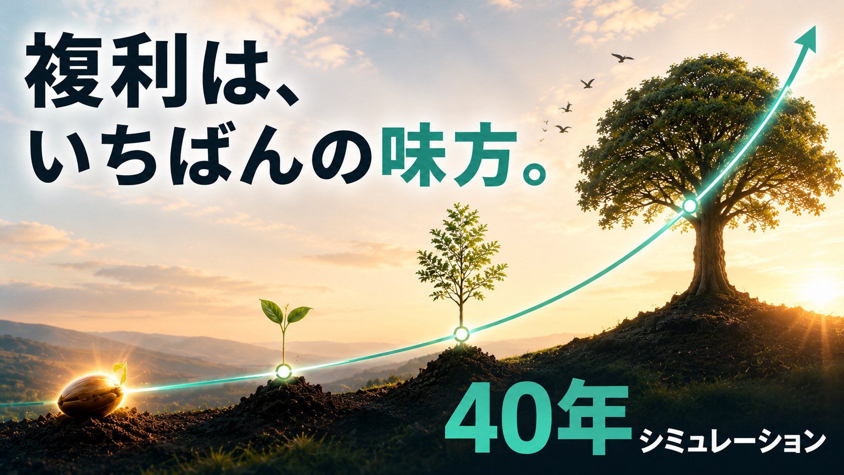 40年複利の力・種から大木へと育つ長期積立シミュレーションのアイキャッチ