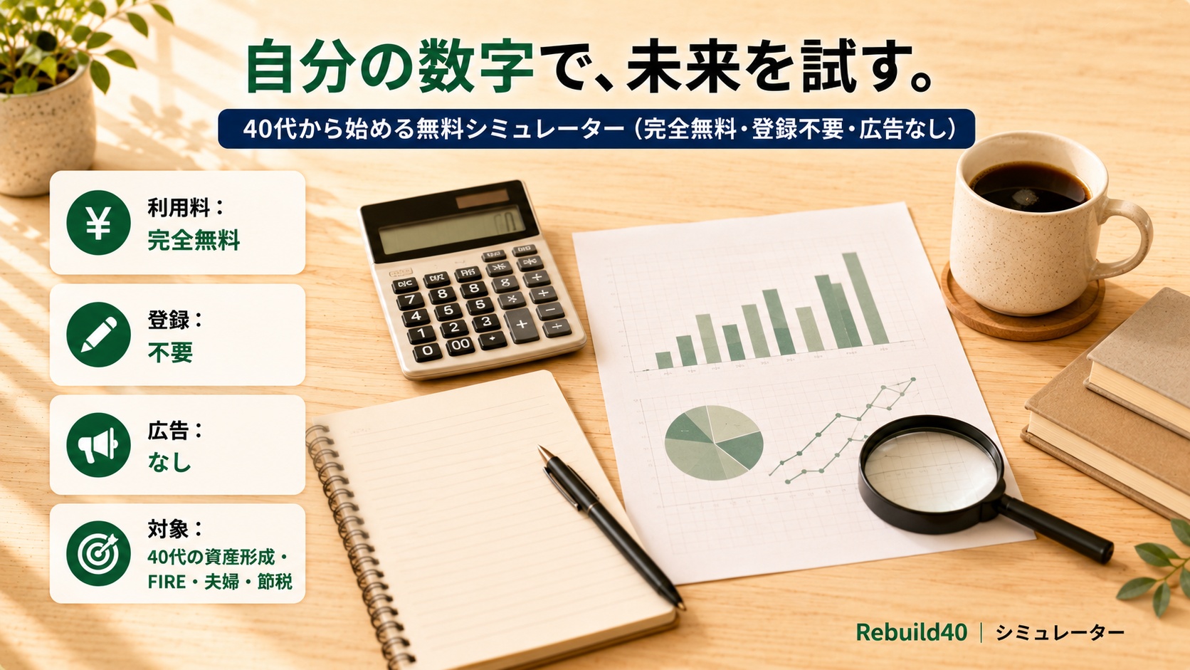 40代の資産形成・FIRE・夫婦・節税の無料シミュレーター一覧(完全無料・登録不要)