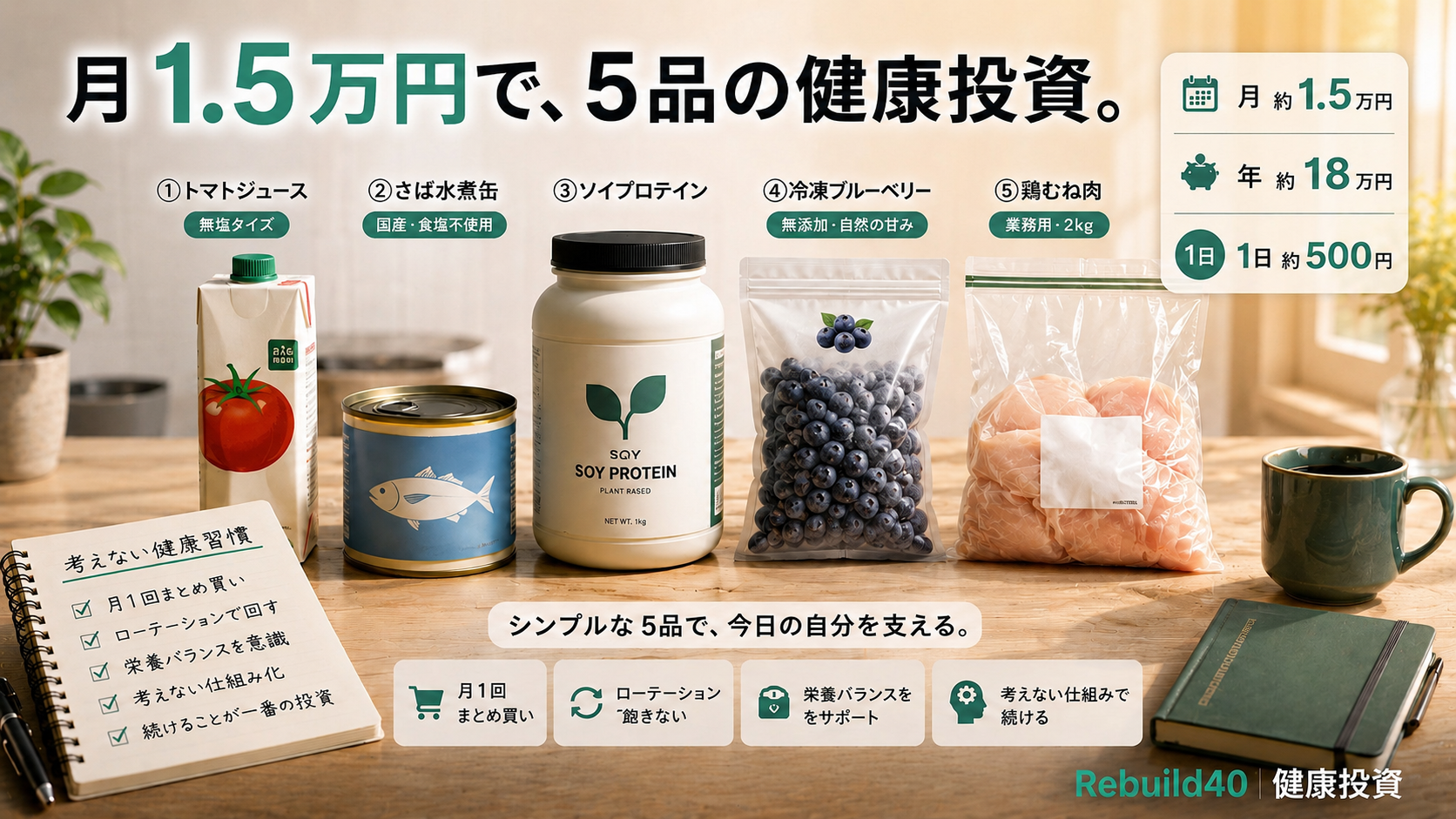 40代独身の食のサブスク5品で月1.5万円から始める健康投資を解説するアイキャッチ
